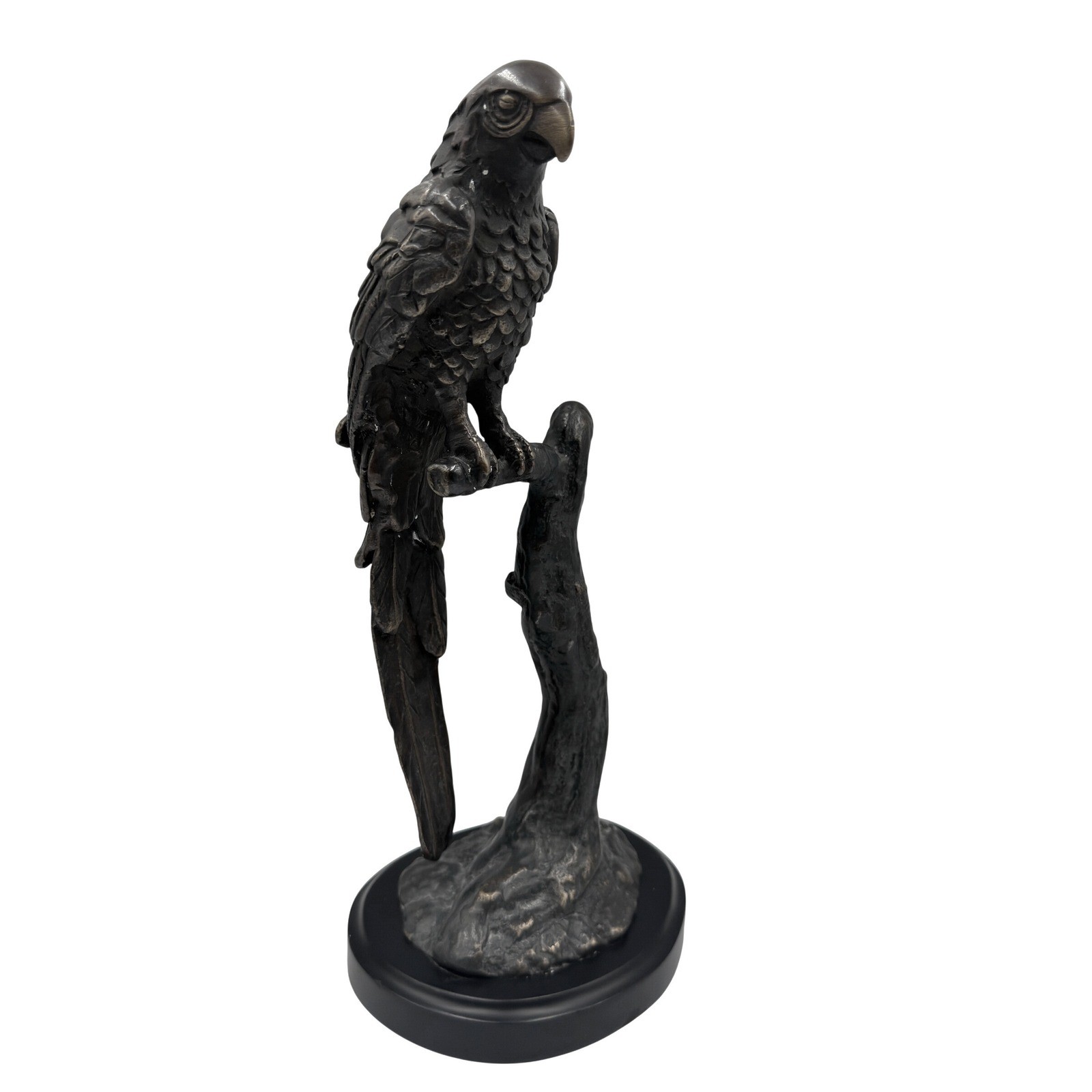 C. Williams Bronze Tone Parrot Perched Sculpture Figure Black Base European Rare