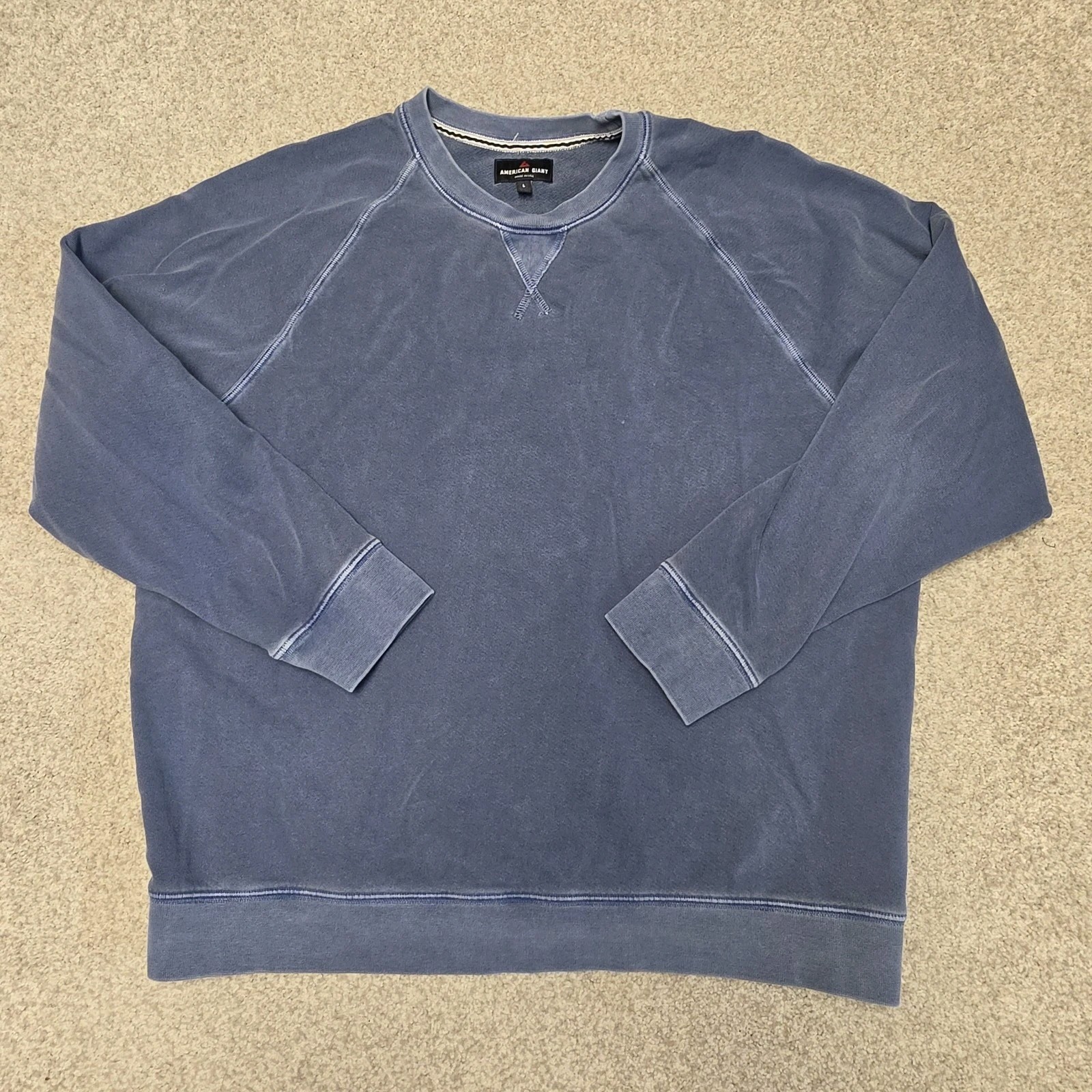 American Giant Mens Relaxed French Terry Crew Sweatshirt Blue L Made in USA American Giant Mens Relaxed French Terry Crew Sweatshirt Blue L Made in USA