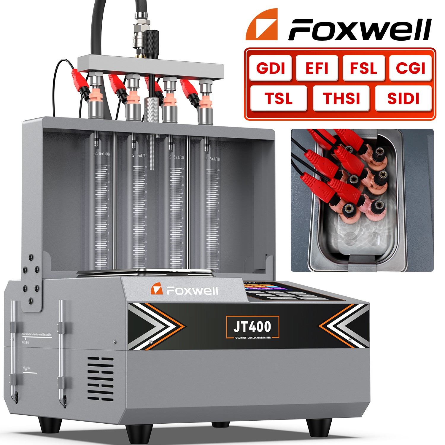 FOXWELL JT400 GDI EFI Fuel Injector Tester Cleaner Ultrasonic Cleaning Machine