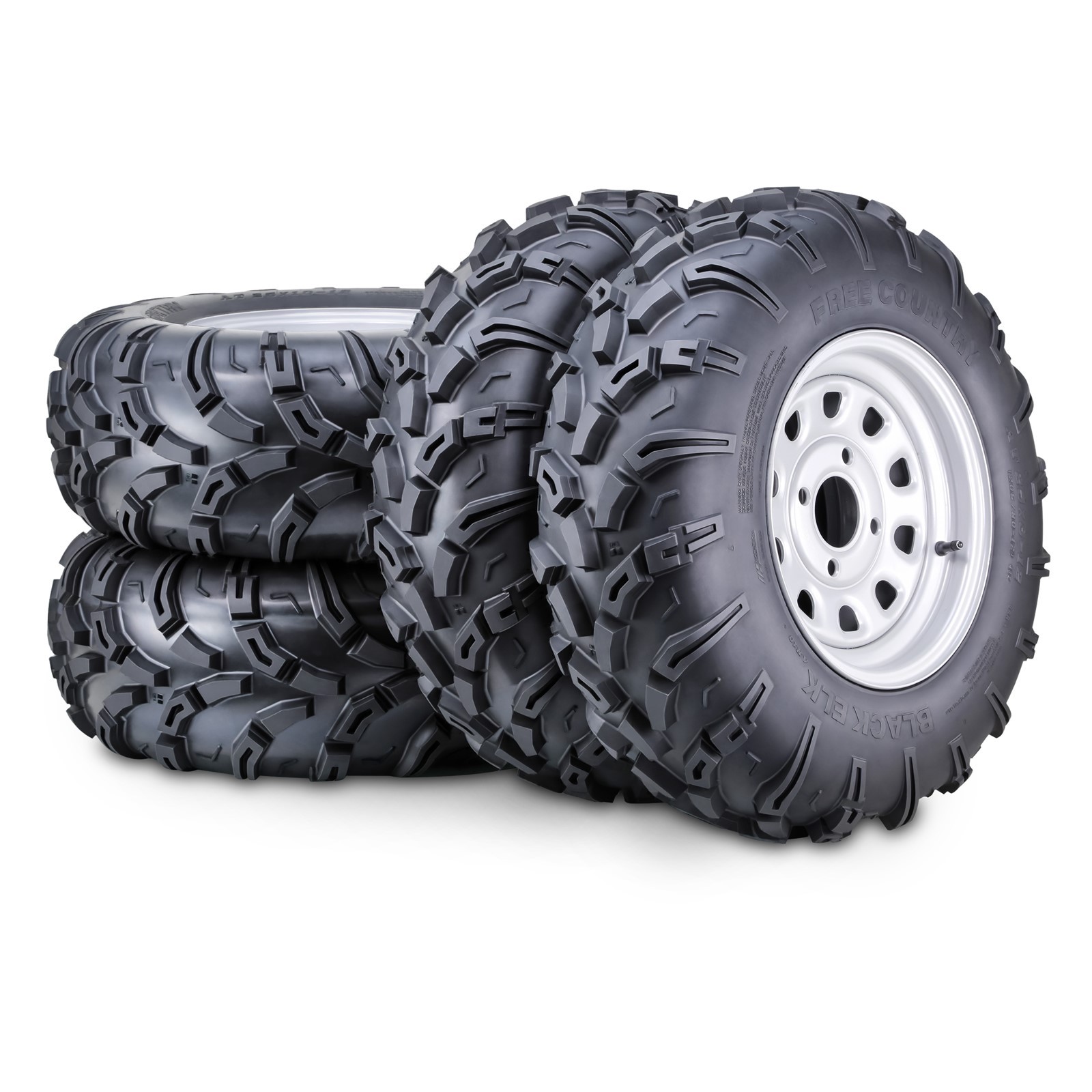 FREE COUNTRY ATV Tire & Wheel 25X8-12 25X10-12 Black Elk 4x110 5+2 Silver Wheels