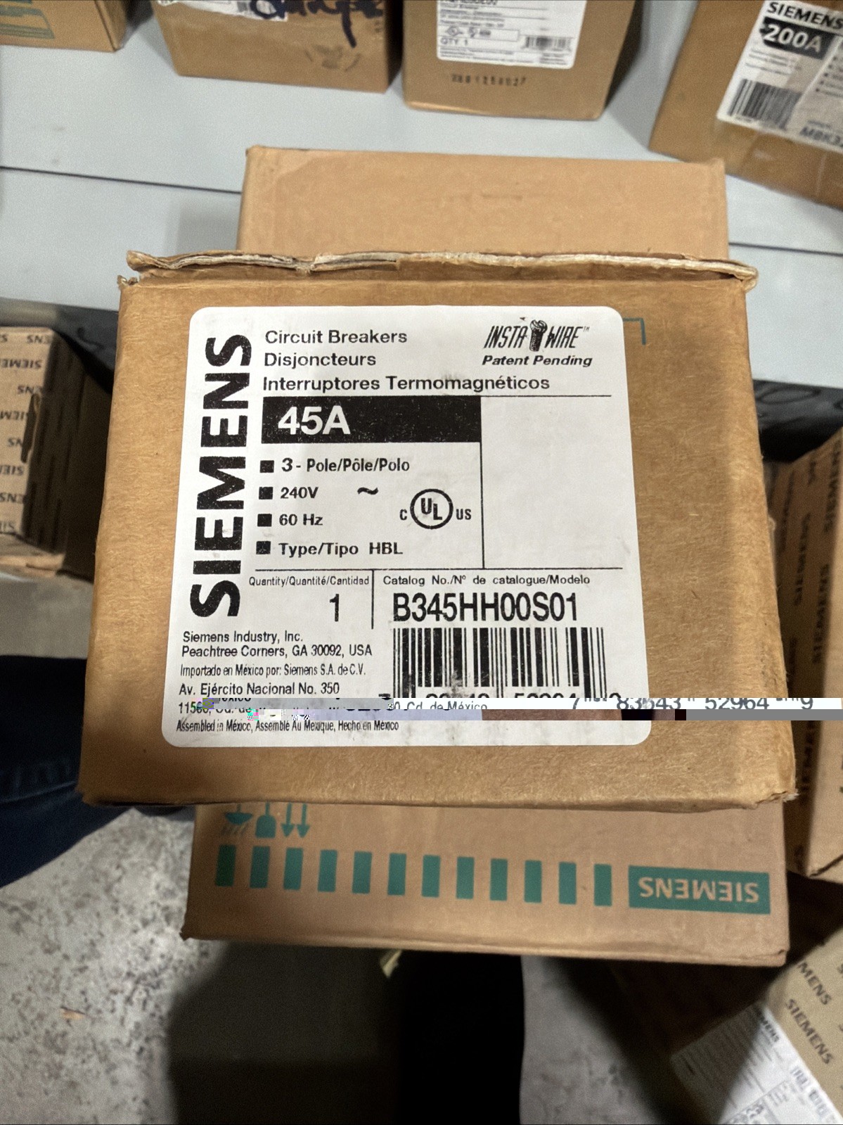 Siemens B345HH00S01 3 pole 45 amp 65kA 240v Bolt on Shunt Trip Breaker Siemens B345HH00S01 3 pole 45 amp 65kA 240v Bolt on Shunt Trip Breaker