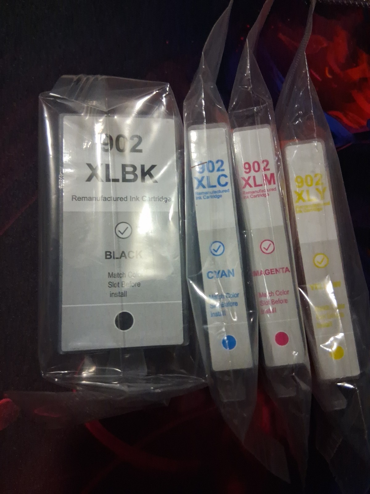 4PK Fits HP 902XL Black Cyan Magenta Yellow Ink for HP Officejet Pro 6960 6968..