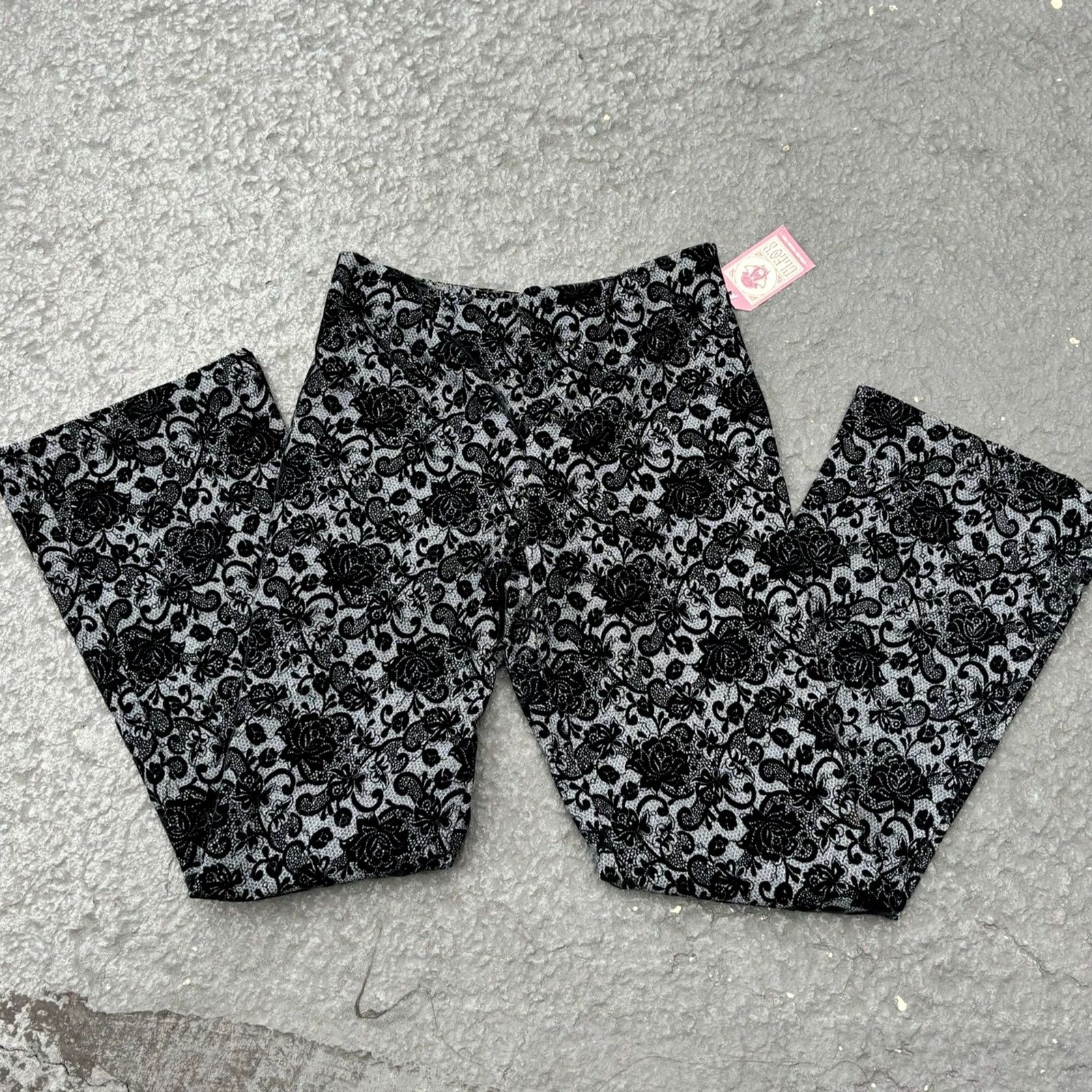 Lace Print Flare Bell Bottom Handmade Low Waist Pants