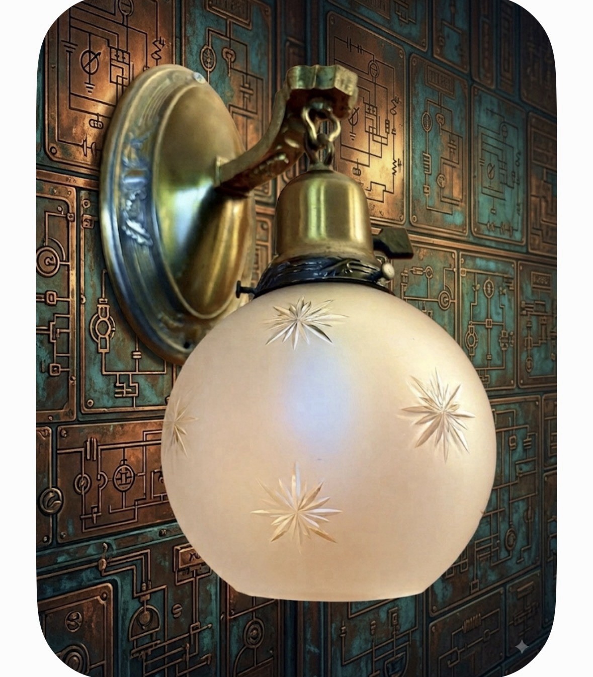 Antique 1920s 30s Victorian Nouveau Light Sconce Wall Fixture Bursting Star Vtg