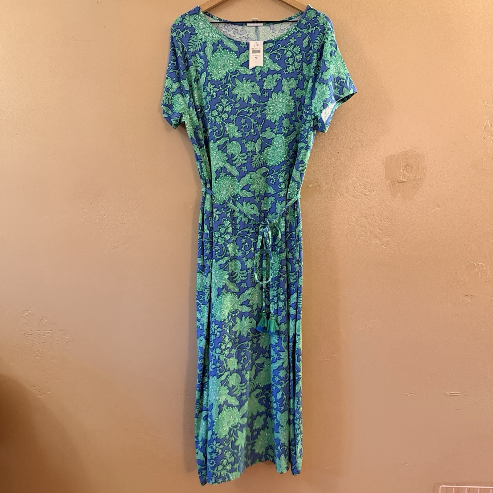 J.Jill XL Maxi Dress Floral Paisley Waist Tie New Cotton Modal J.Jill XL Maxi Dress Floral Paisley Waist Tie New Cotton Modal