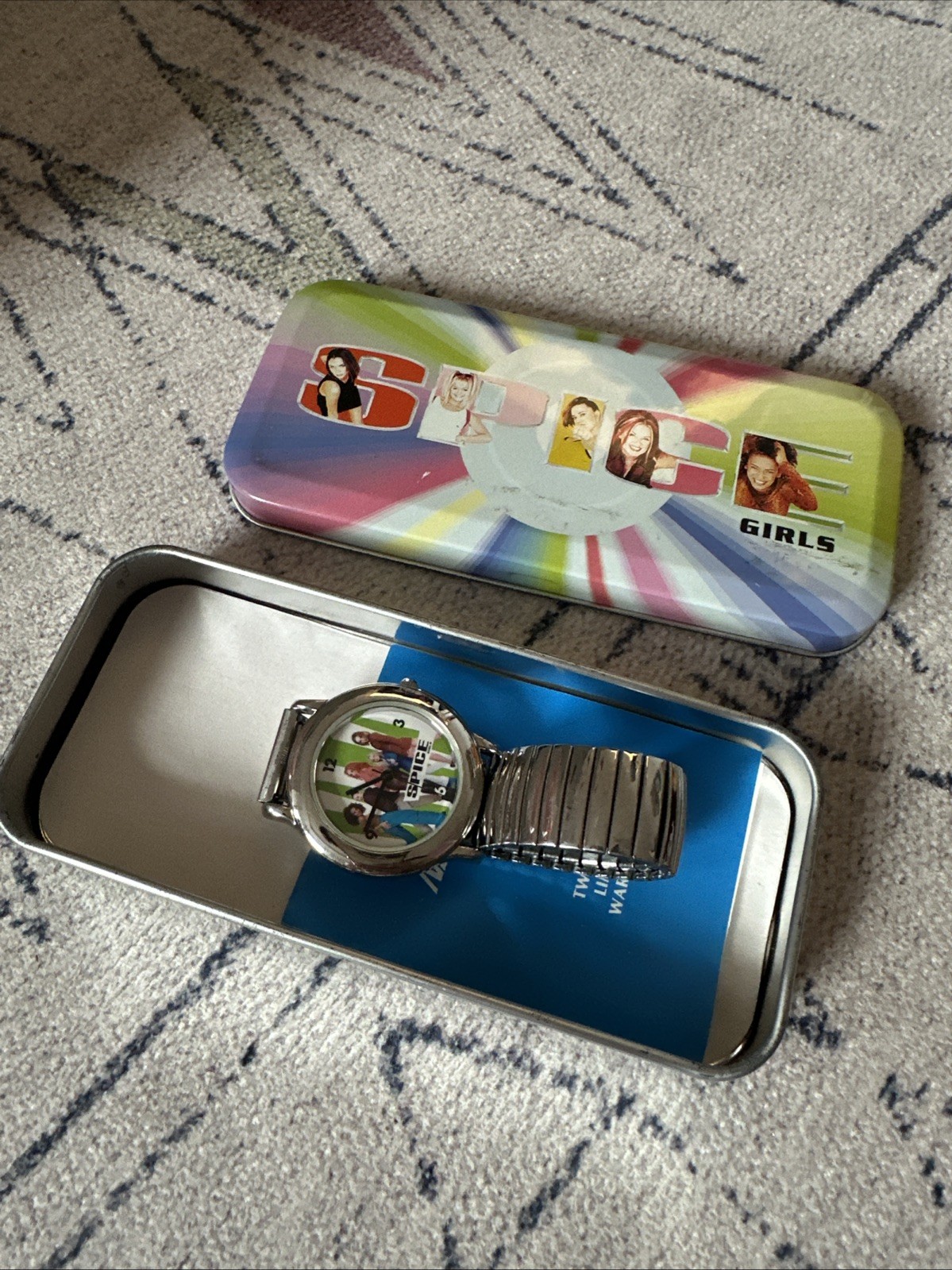 Vintage 1997 Spice Girls Silver Metal Wrist Watch With Tin Case (Not Working) Vintage 1997 Spice Girls Silver Metal Wrist Watch With Tin Case (Not Working)