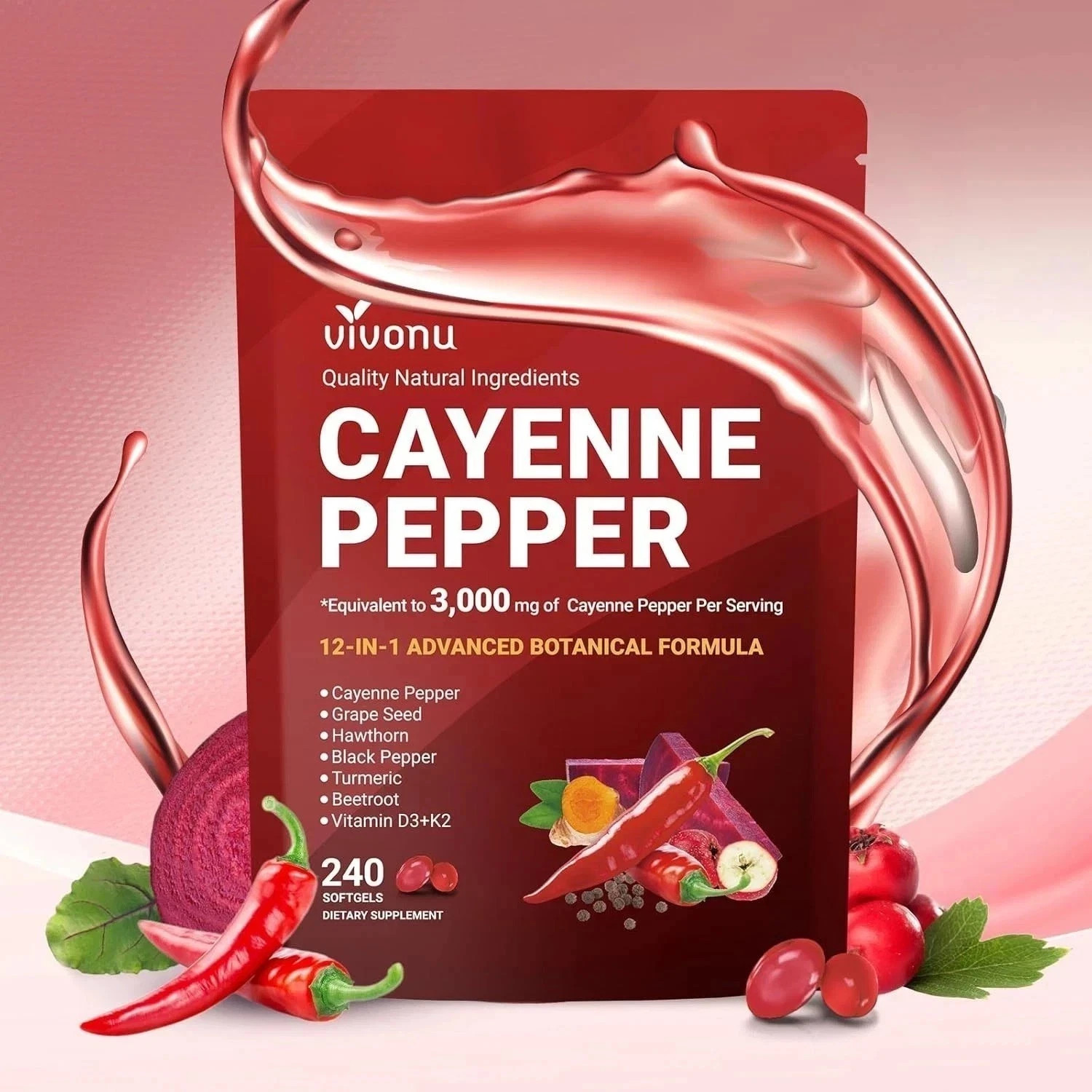 VivoNu Cayenne Pepper Softgels Supplement - 240 Capsules NEW  Nwe