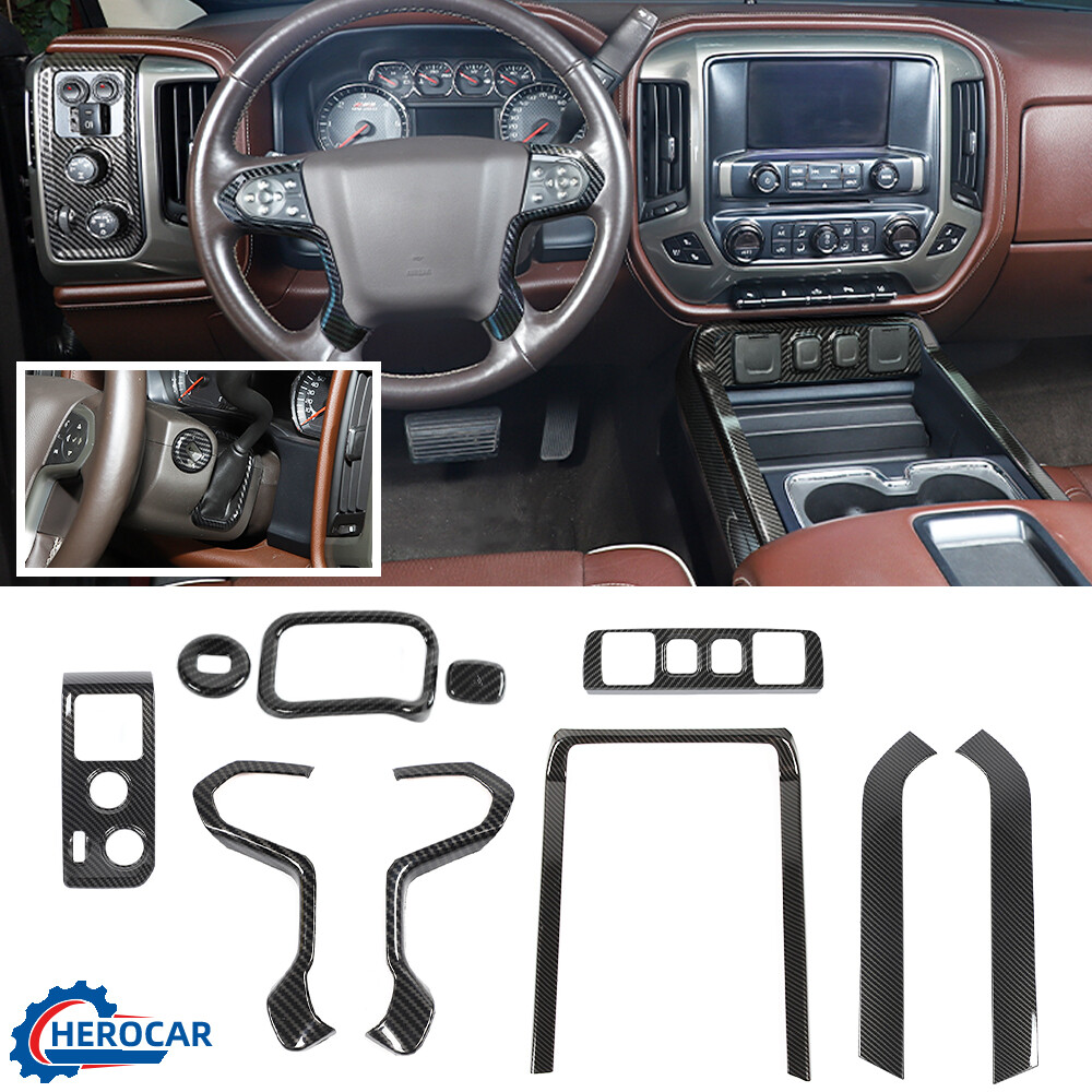 ๐10Pcs/set Carbon Fiber Dash Panel Decor Trim Cover For Chevy Silverado 2014-18 ๐10Pcs/set Carbon Fiber Dash Panel Decor Trim Cover For Chevy Silverado 2014-18
