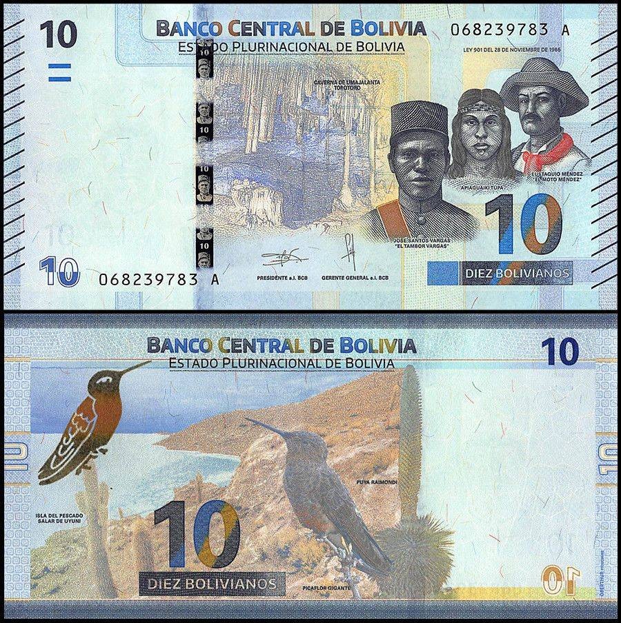 Bolivia 10 Bolivianos, L.1986 (2018-2019 ND), P-248, UNC Bolivia 10 Bolivianos, L.1986 (2018-2019 ND), P-248, UNC