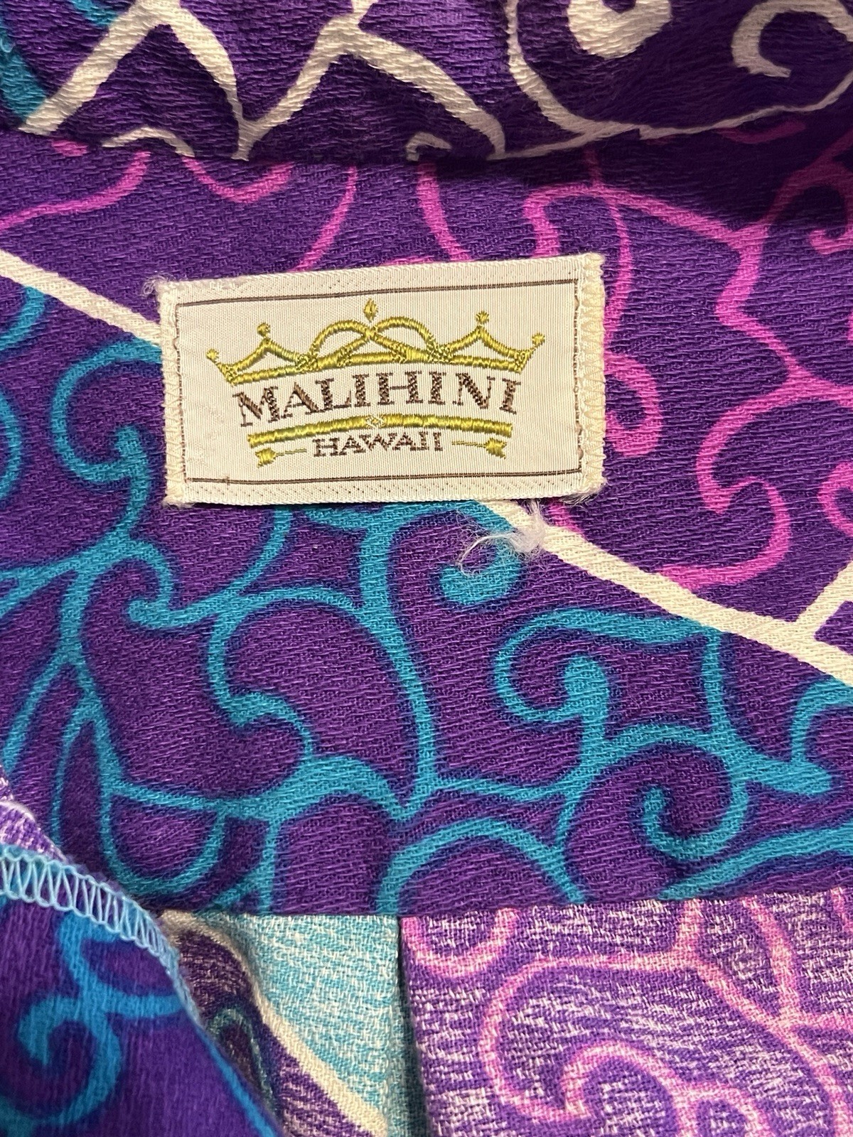 Vintage Malihini Hawaii Psychedelic Barkcloth Popover Shirt 60s/70s  