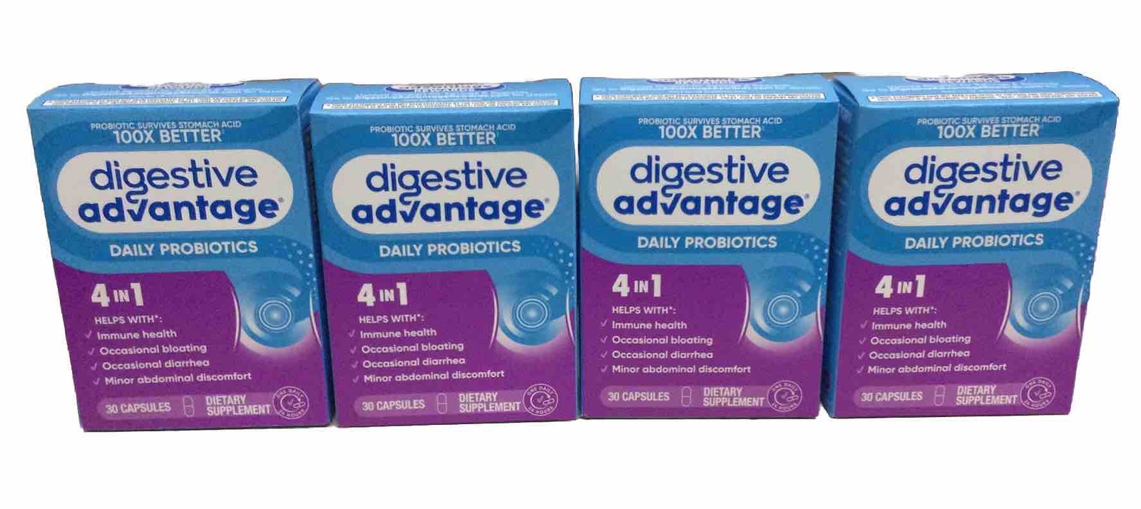 Digestive Advantage 4-IN-1 Daily Probiotic 30 capsules Lot Of 4 () Digestive Advantage 4-IN-1 Daily Probiotic 30 capsules Lot Of 4 ()
