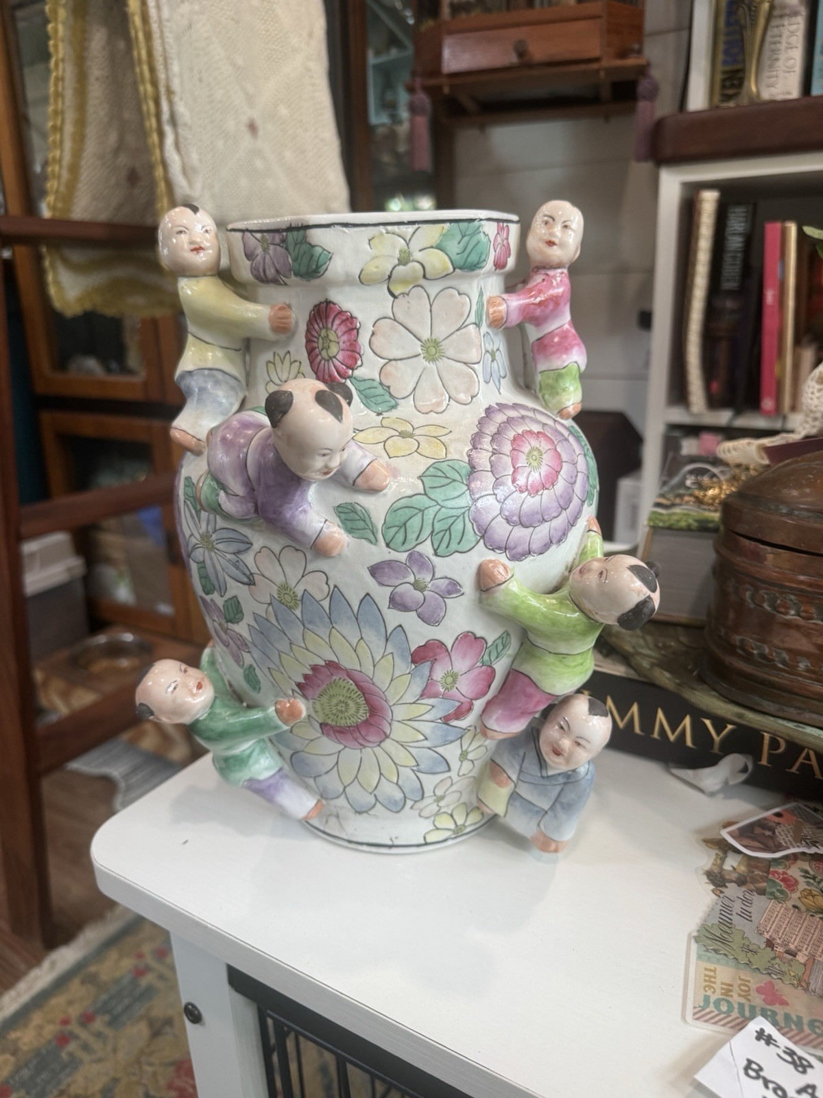 Vintage Chinese famille rose porcelain fertility vase 10” Vintage Chinese famille rose porcelain fertility vase 10”