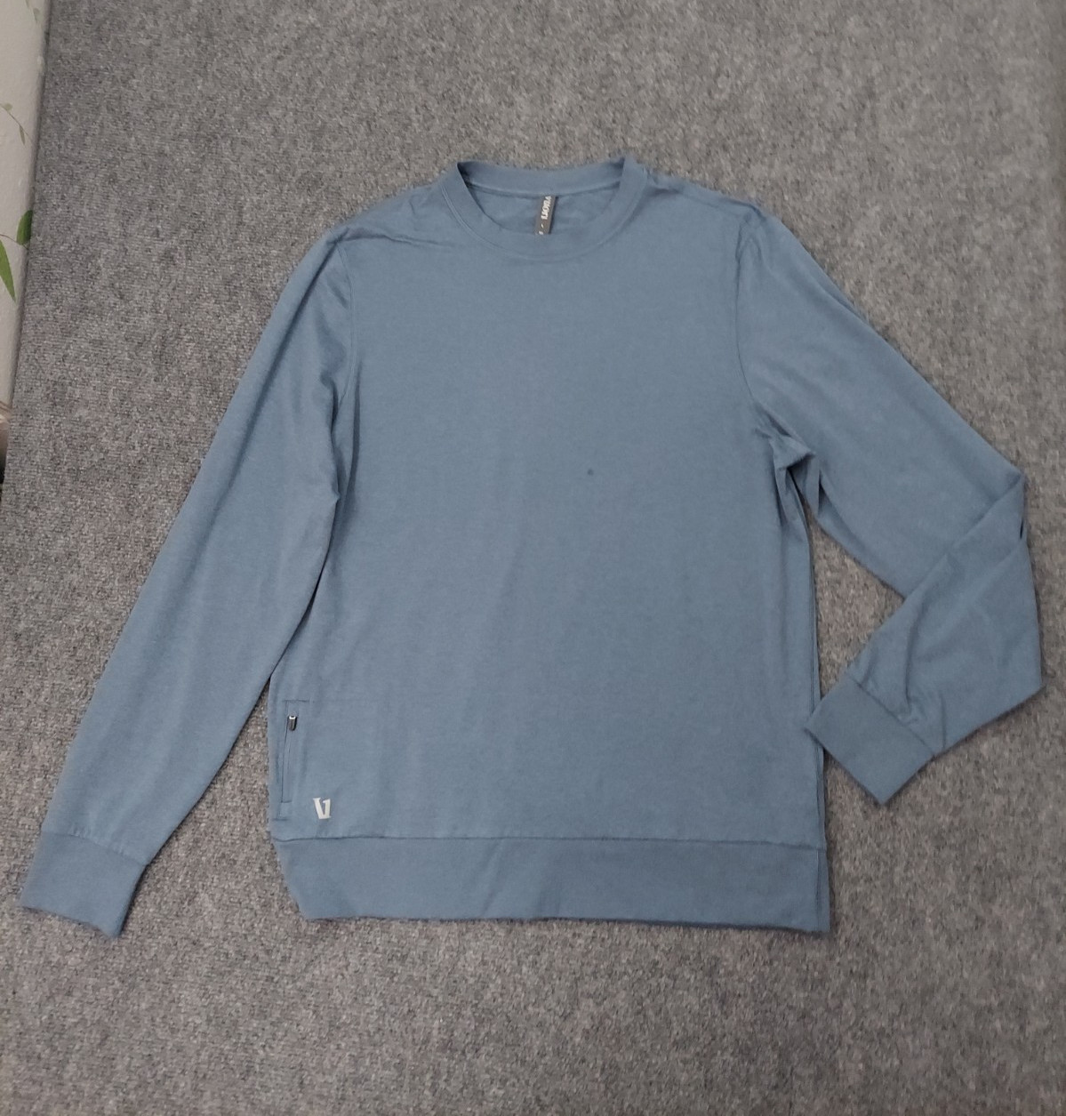 VUORI Ponto Performance Crewneck Mens Large Blue Long Sleeve Zip Pocket SPOT