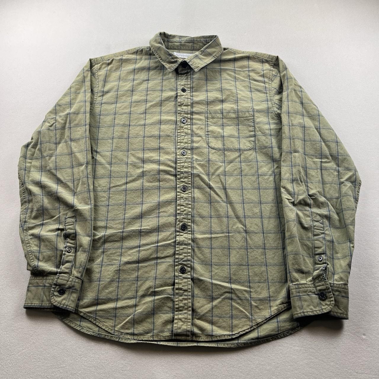 Outerknown Shirt Mens Large Green Checkered Plaid Button Up Long Sleeve Cotton Outerknown Shirt Mens Large Green Checkered Plaid Button Up Long Sleeve Cotton