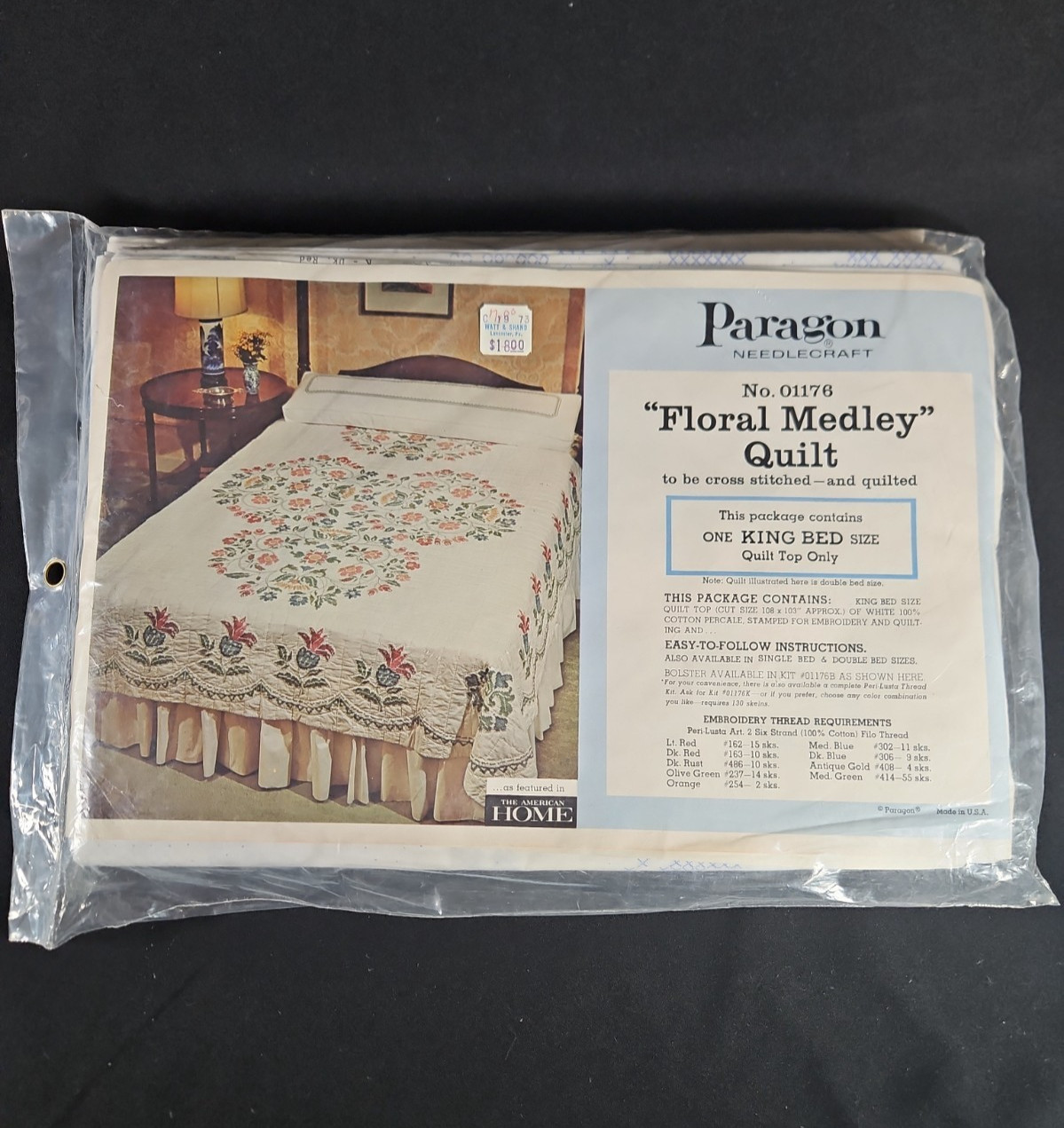 Vtg Paragon Needle Craft Floral Medley Quilt Cross Stitch Queen KING Bed 01176 Vtg Paragon Needle Craft Floral Medley Quilt Cross Stitch Queen KING Bed 01176