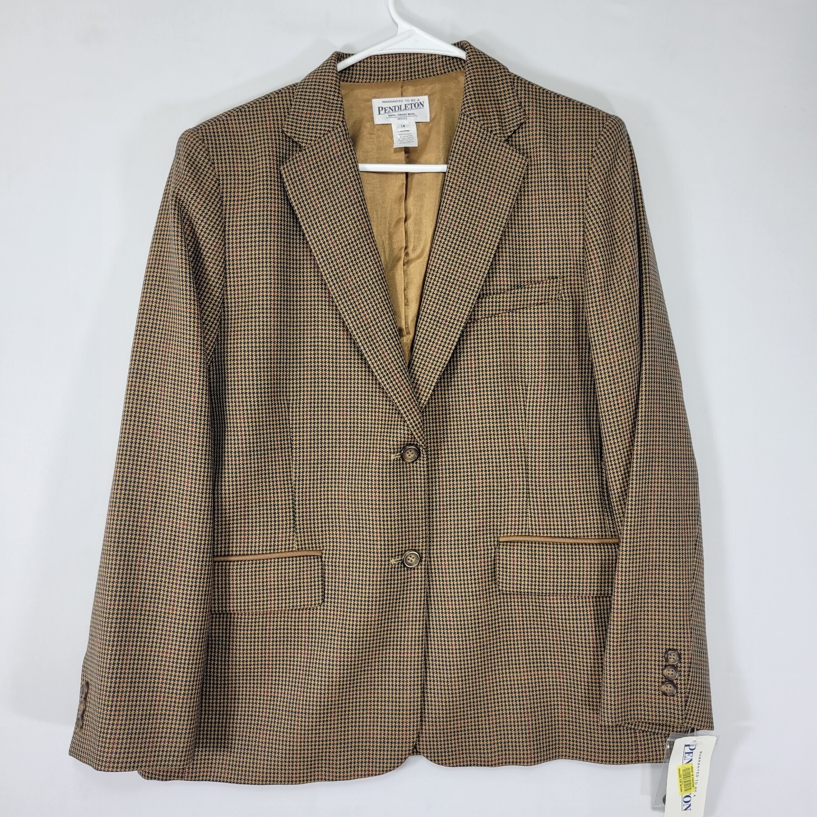 Pendleton Women\'s Blazer Jacket Brown Houndstooth Virgin Wool Size 14