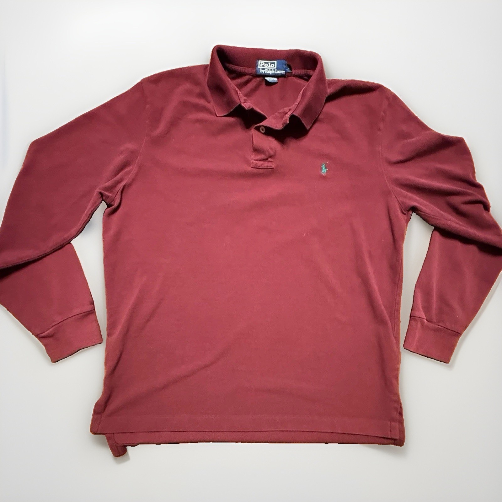 Vintage Polo Ralph Lauren Mens L Long Sleeve Polo Shirt Burgundy Teal Pony