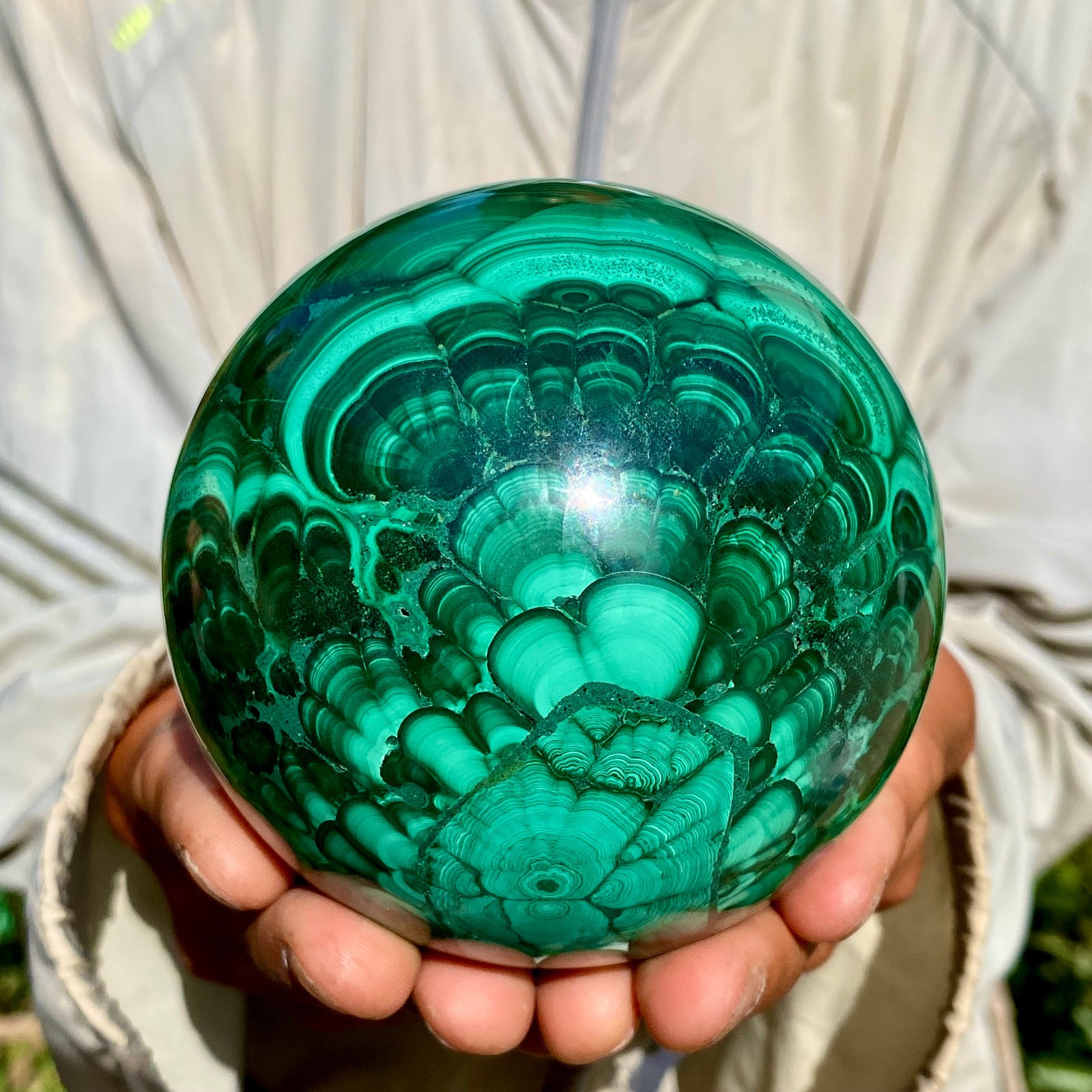 3.68LB Rare Natural Malachite quartz hand Carved sphere Crystal Healing