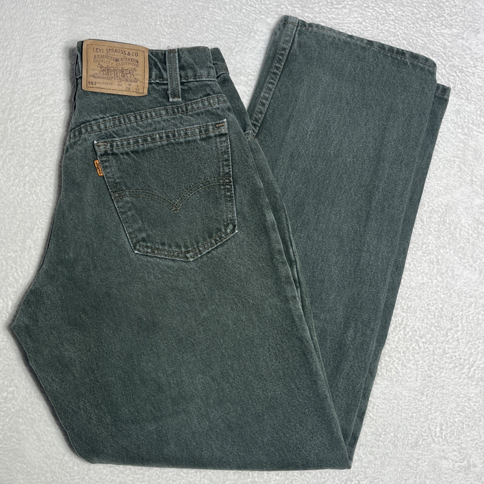 Levis 562 Jeans Mens 29 X 30 Orange tab Loose Fit Student Faded Greenish Gray Levis 562 Jeans Mens 29 X 30 Orange tab Loose Fit Student Faded Greenish Gray