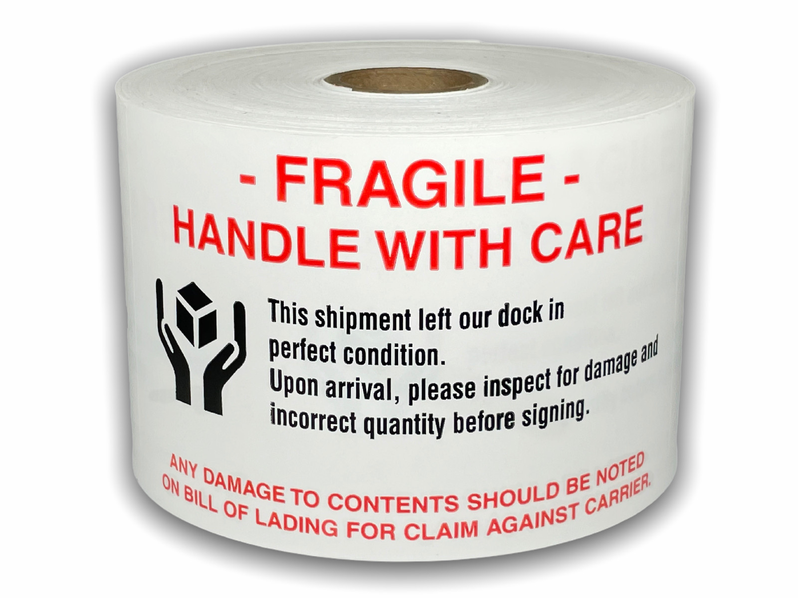 3x5 Fragile Inspect for Damage Labels (Hands & Box - Rd/Wh/Blk) 1 Roll of 250 3x5 Fragile Inspect for Damage Labels (Hands & Box - Rd/Wh/Blk) 1 Roll of 250