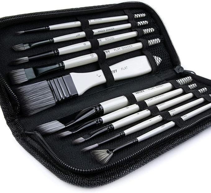 ARTIFY 10 Pieces Paint Brush Set Includes a Carrying Case Premium Nylon Hair