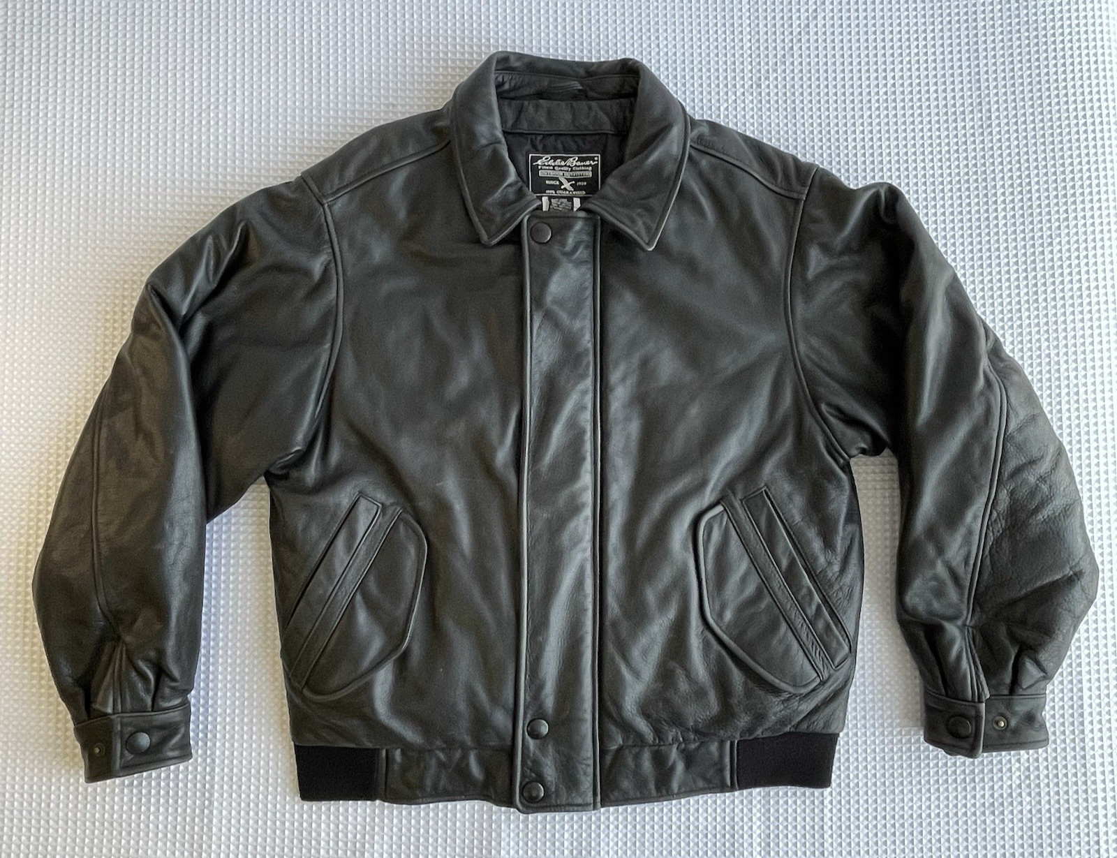 Vintage Eddie Bauer Goose Down Leather Bomber  Jacket Coat Size Medium