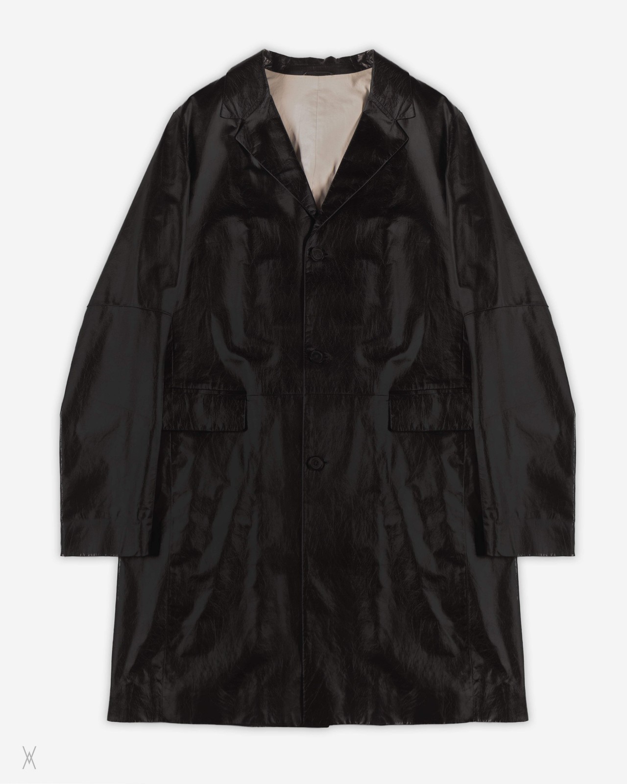 Jil Sander Black Glossy Lamb Leather Coat Mens IT 50