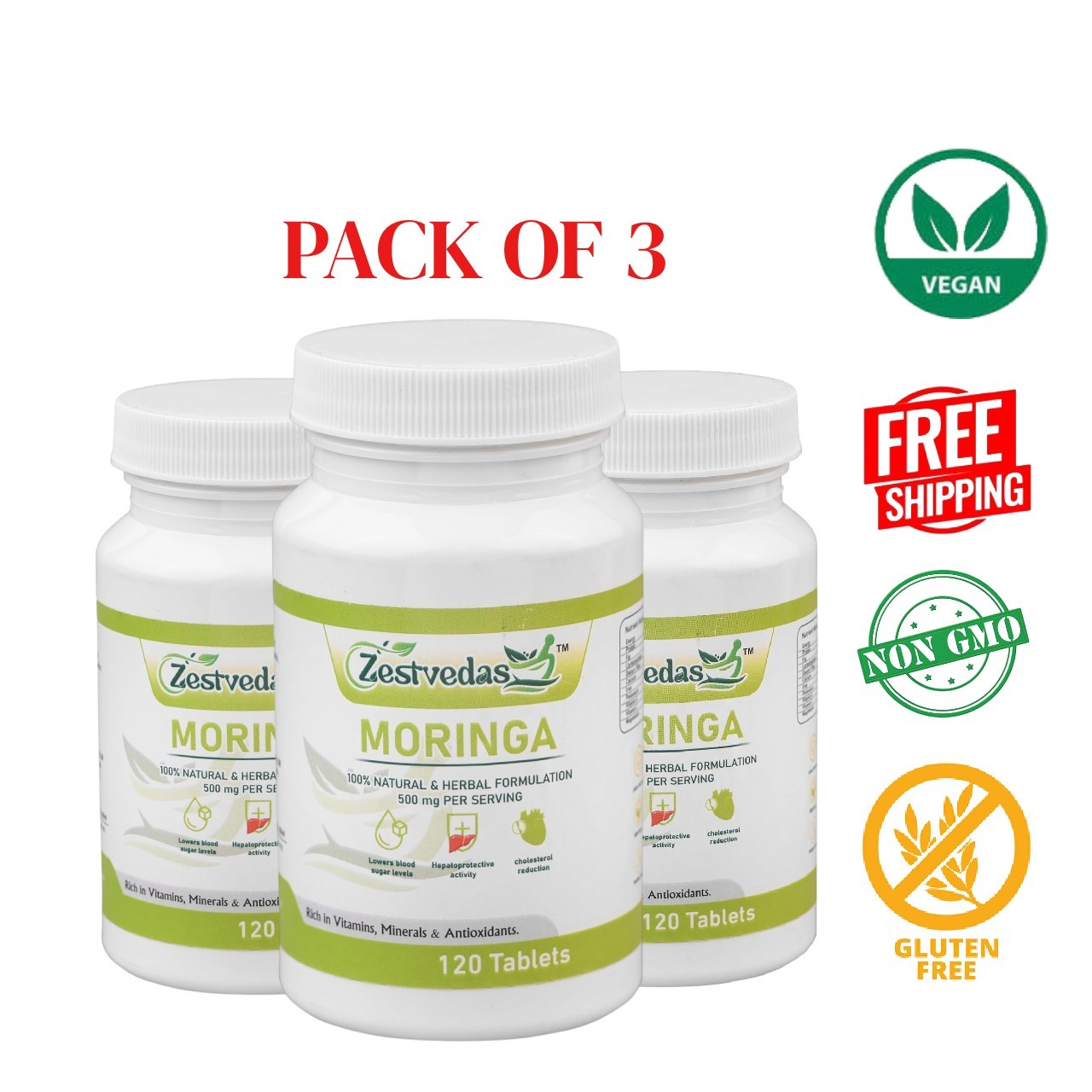 Zest.ve.das Organic Moringa 120 Tablets Superfood Energy Pack of 3