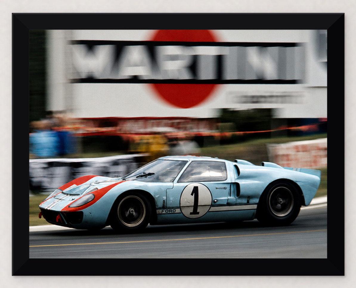 12X9 FRAMED 1966 LE MANS #1 FORD GT40 KEN MILES DENNY HULME PHOTO REPRO