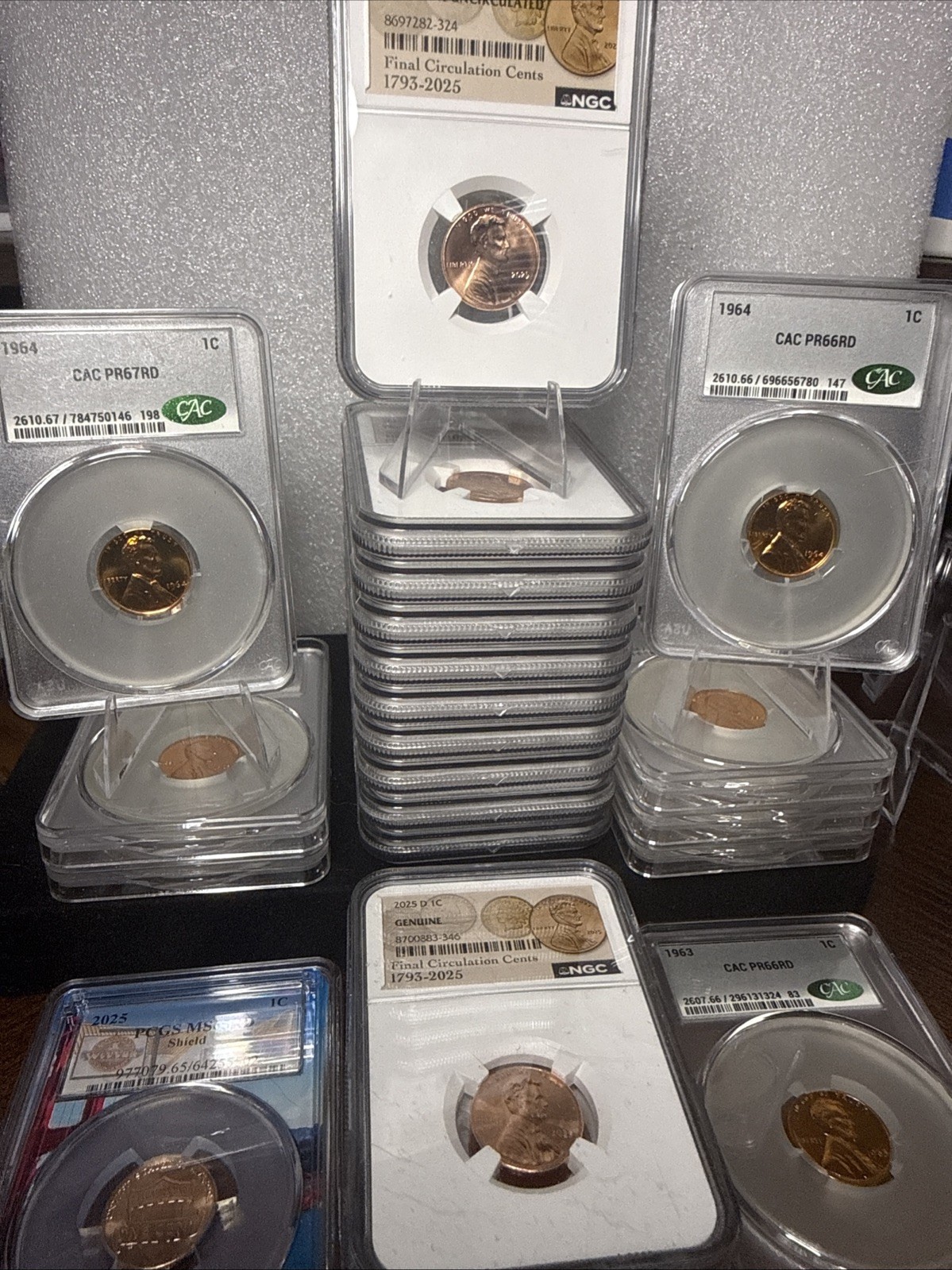 Nice Lot Of Graded Slabbed US Cents All Stacks Are Multiples. Get All You See Nice Lot Of Graded Slabbed US Cents All Stacks Are Multiples. Get All You See