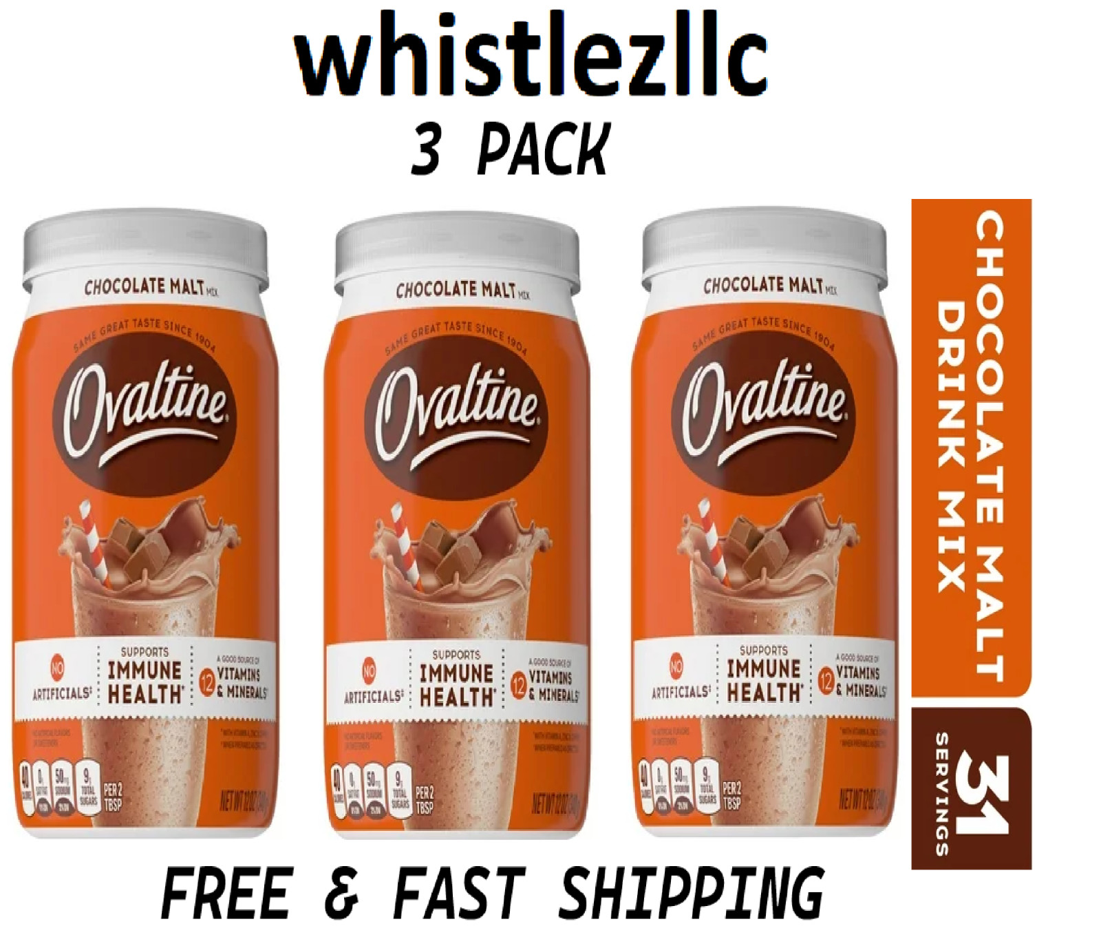 Ovaltine Chocolate Malt Powdered Drink Mix, Hot and Cold Milk 12 oz each-3 PACK