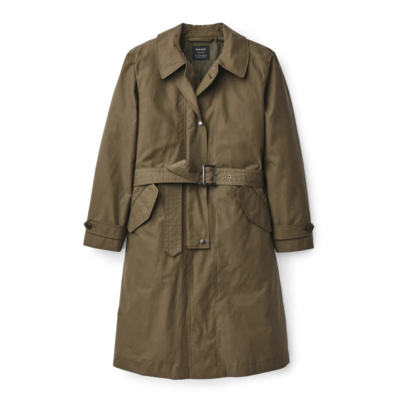 Filson Women\'s Sawyer Trench Coat Marsh Olive Dark Khaki Size M NWT