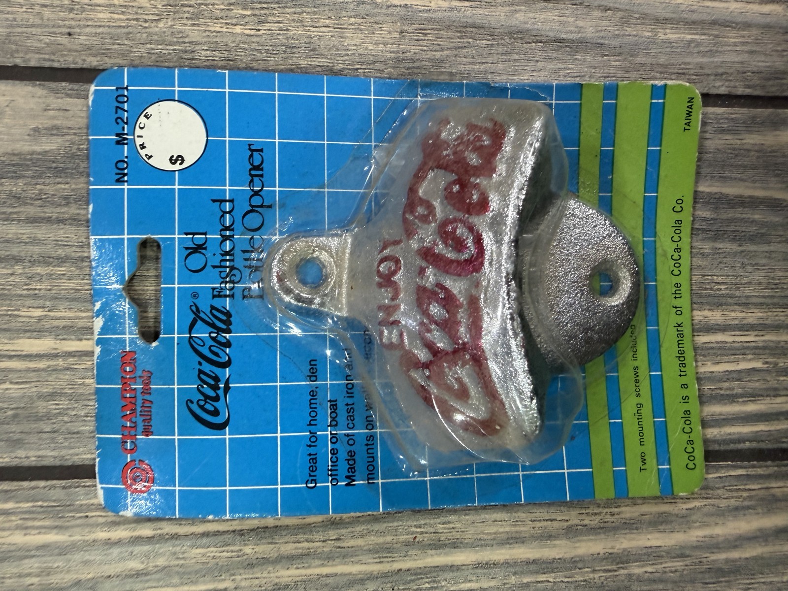 Vintage Coca-Cola Wall Mount Bottle Opener Champion Quality Arts Taiwan NIP NOS
