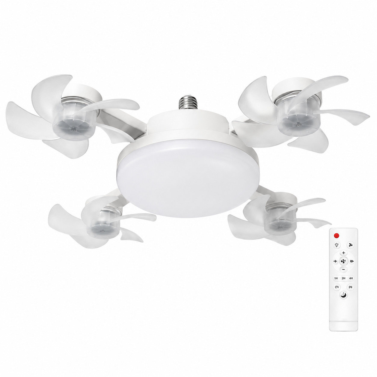 4-Head E26/E27 Socket Ceiling Fan with LED Light and Remote