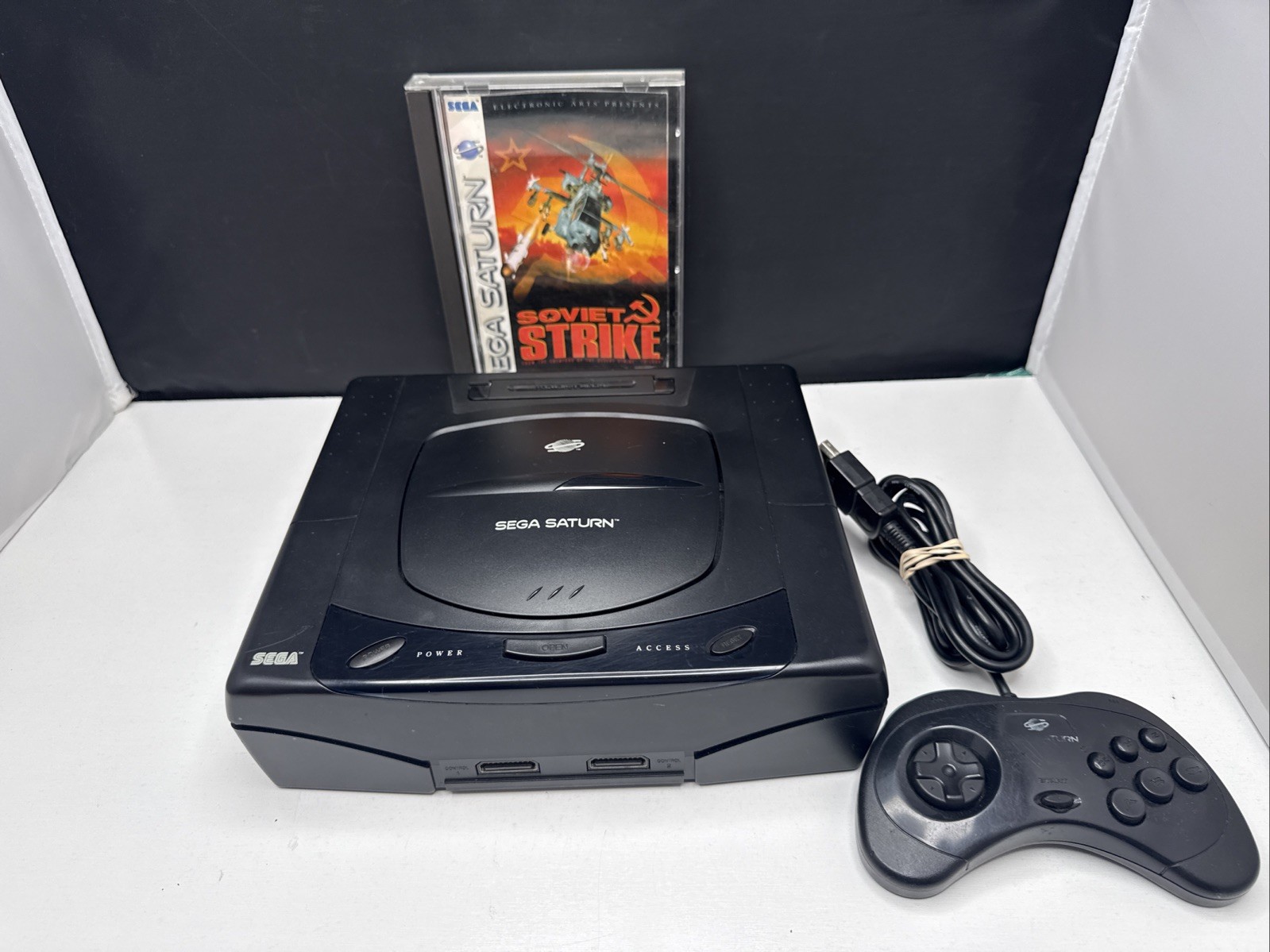 Sega Saturn Console Black w/ Controller Soviet Strike Game Tested Working