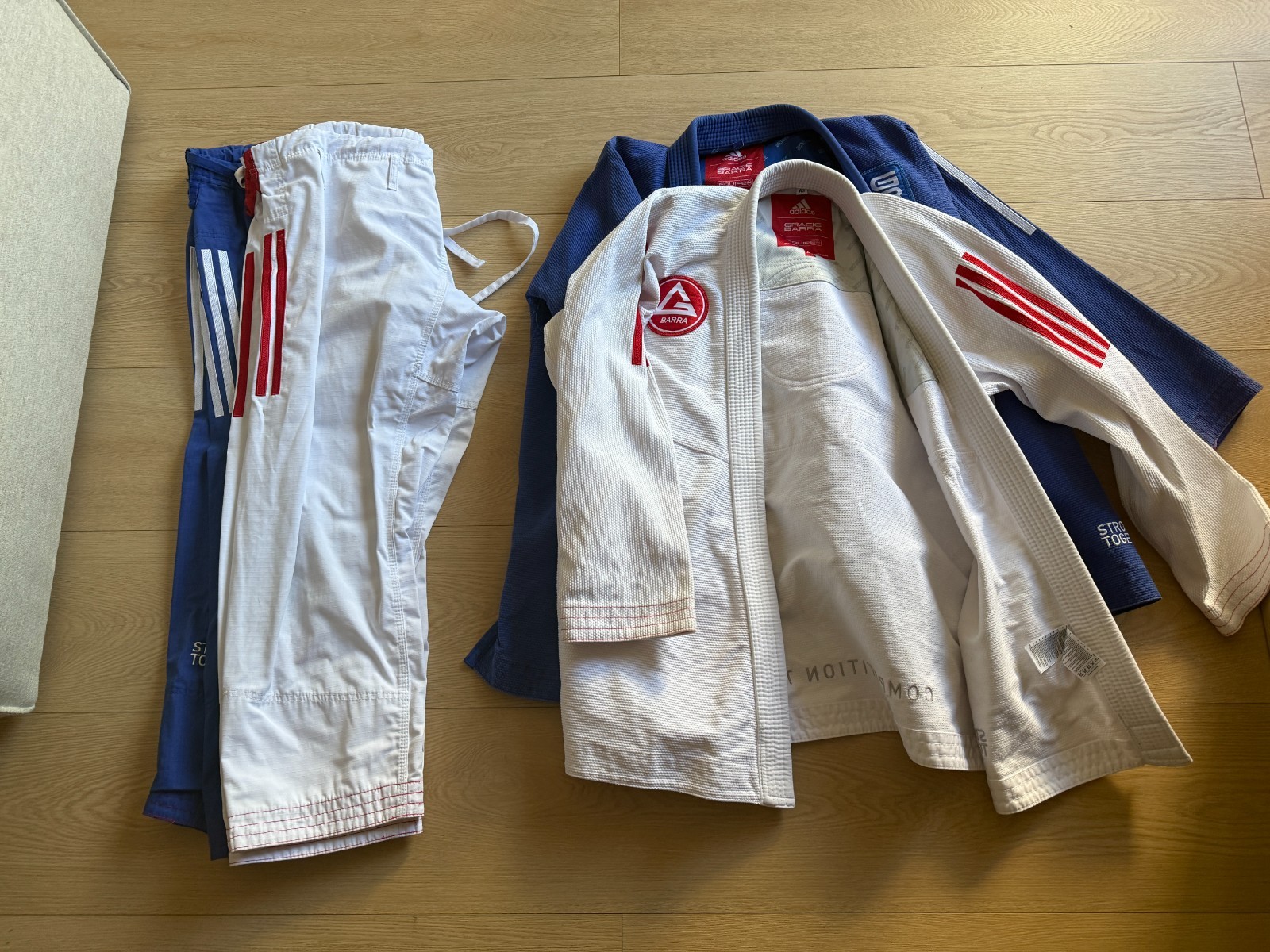 Two (2) x Gracie Barra x Adidas (White & Blue) [Size A3]