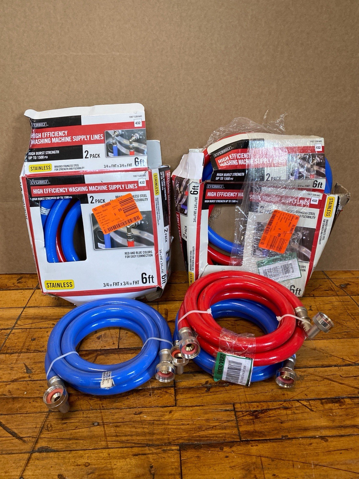 7 Everbilt 6ft Stainless Steel Washing Machine Hoses 3/4 FHT Washer Supply Lines