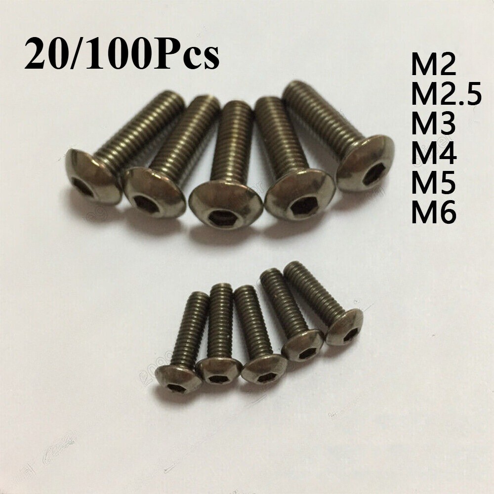 20/100 Pcs TA2 Titanium Bolt M3 M4 M5 M6 GR2 Hex Socket Bolts Button Head Screws