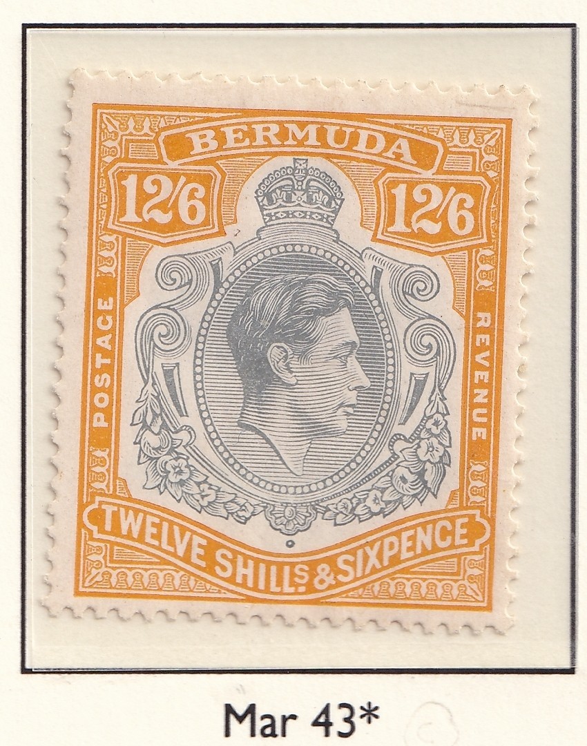 Bermuda Stamps 1944 12/6 Grey & orange yellow (Issue 6/7) MH SG120c CV £130