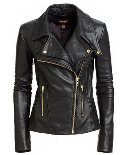 Black Women\'s Slim Fit Biker Style Real Leather Jacket - FR