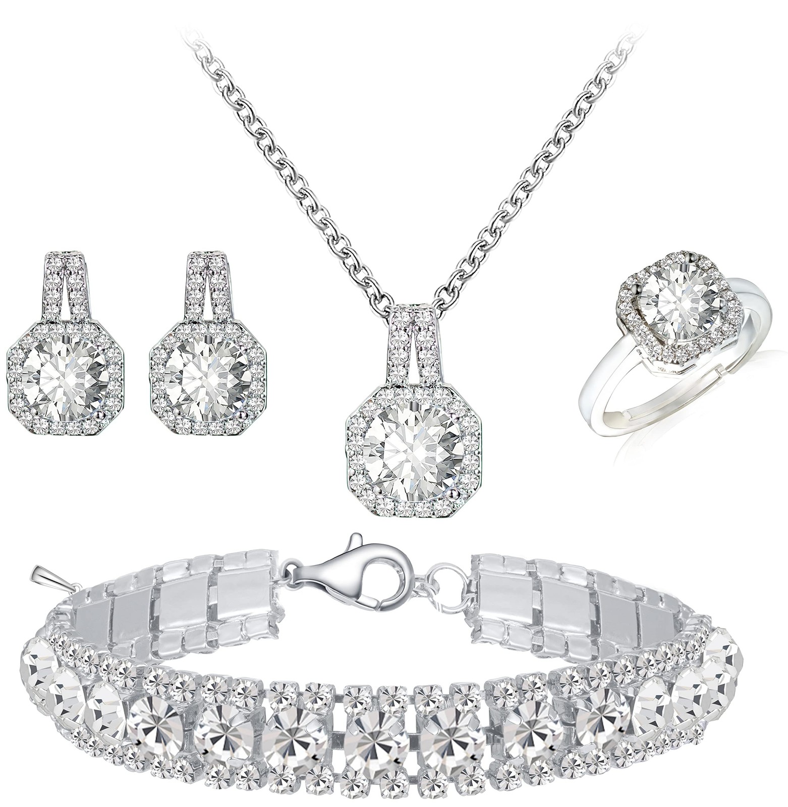 Paxuan 4pcs Cubic Zirconia Wedding Jewelry Sets for Bride Bridesmaid Cubic Zi... Paxuan 4pcs Cubic Zirconia Wedding Jewelry Sets for Bride Bridesmaid Cubic Zi...