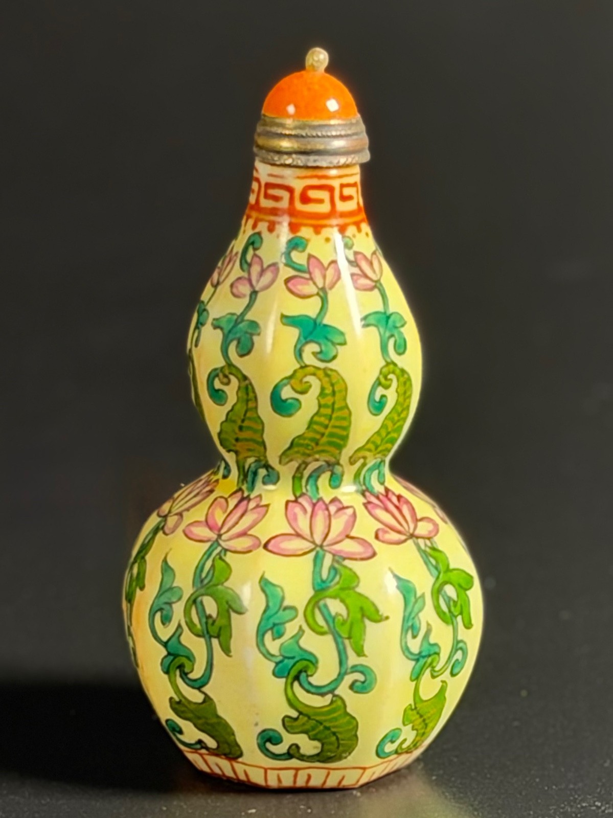 Vintage Chinese Yellow Ground Porcelain Double Gourd Snuff Bottle