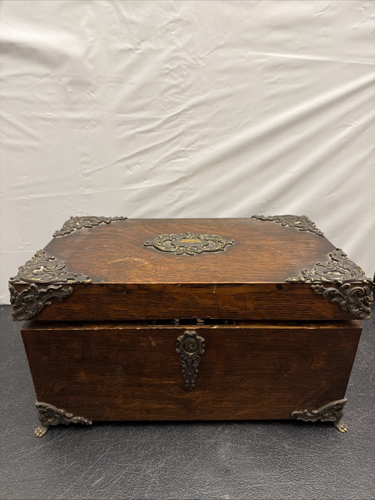 Antique Wooden Zinc Lined Humidor No Key