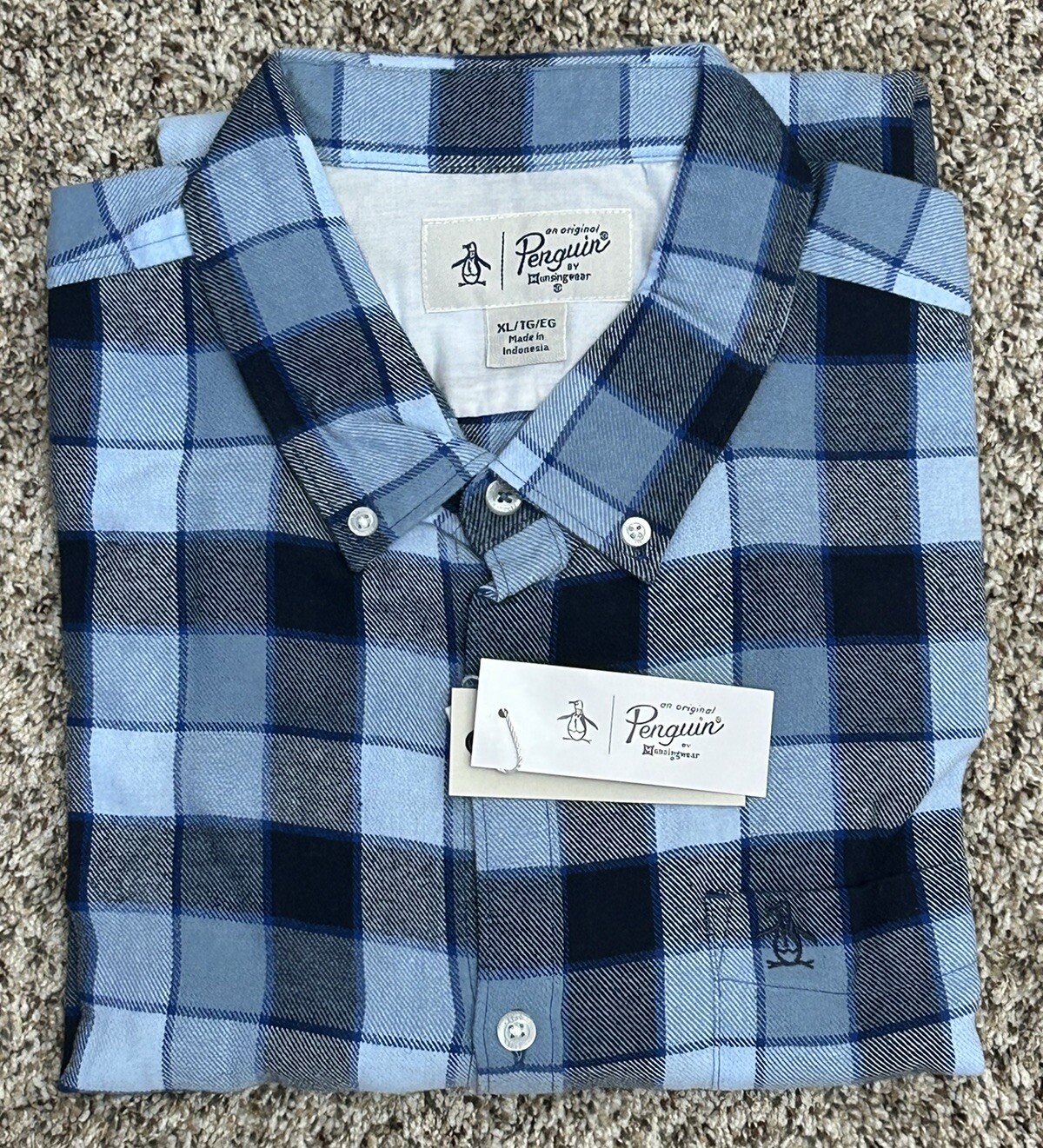 New Penguin Mens Blue Button Down Plaid Long Sleeve Shirt Size XL New Penguin Mens Blue Button Down Plaid Long Sleeve Shirt Size XL