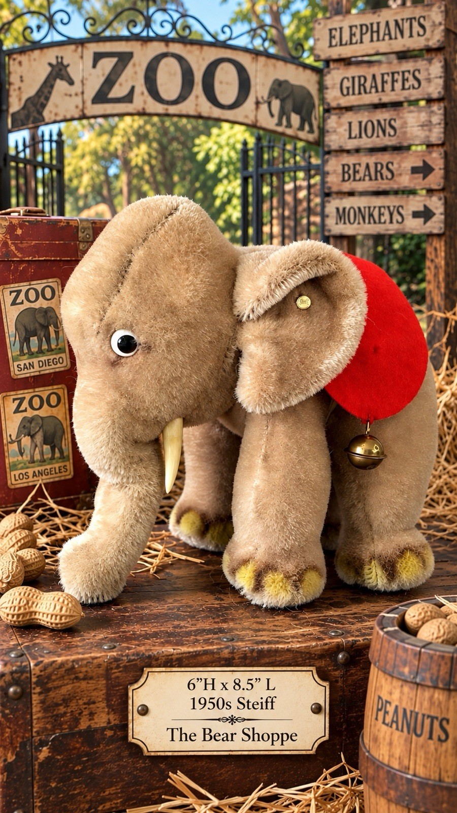 VINTAGE 1950s STEIFF ELEPHANT 6.5” H x 8.5” L x 3.5” W GREAT CONDITION