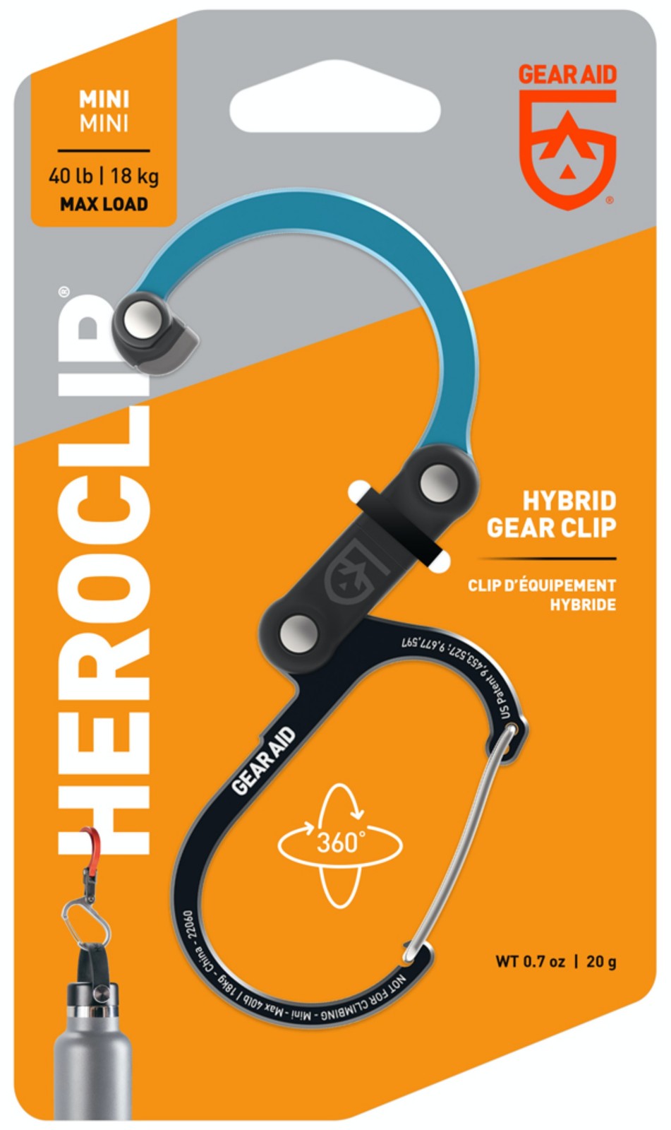 GEAR AID Aluminum Heroclip, Mini 40 lb Max Load - Black & Blue