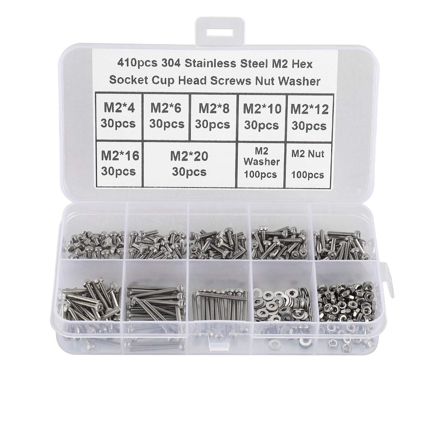 410Pcs Tiny Hex Socket Head Cap Screws Bolts, 304 Stainless Steel M2 x 4/6/8/...