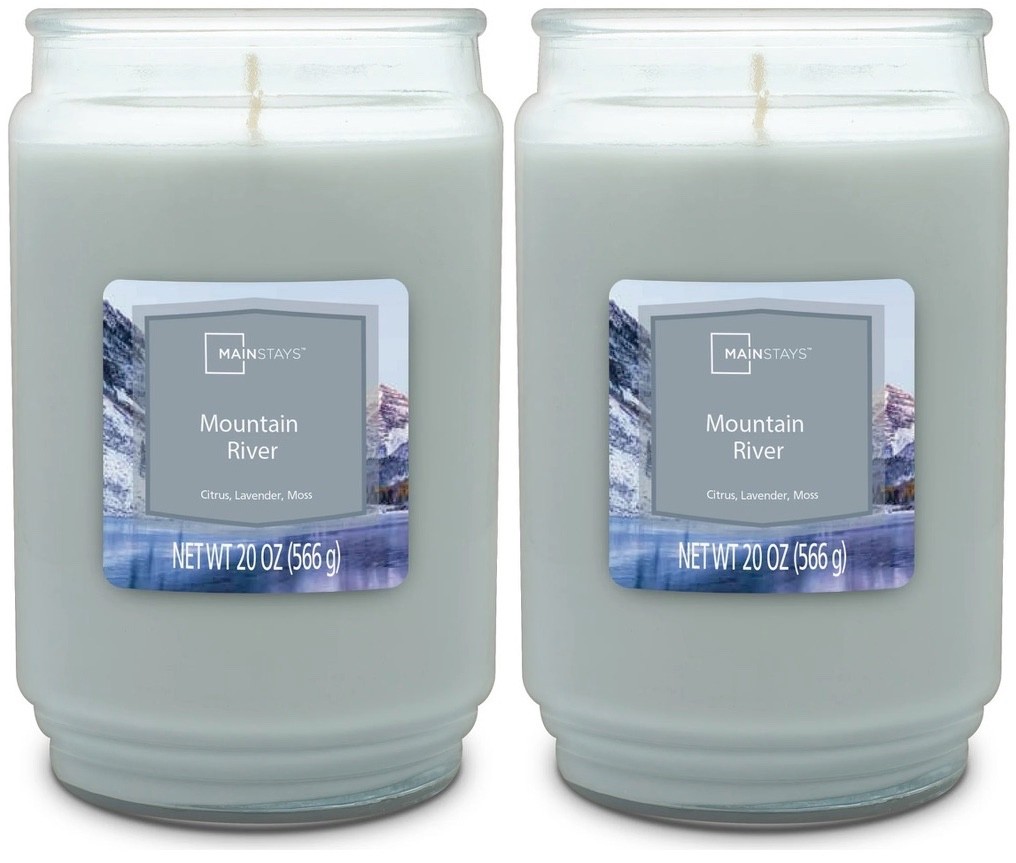 2 Mainstays MOUNTAIN RIVER Large 1-Wick Tall Scented Candle 20oz