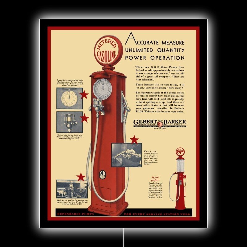1929 Gilbert & Barker Meter Gas Pump NEW LED Hanging Lighted Sign: 18x23\ 1929 Gilbert & Barker Meter Gas Pump NEW LED Hanging Lighted Sign: 18x23\