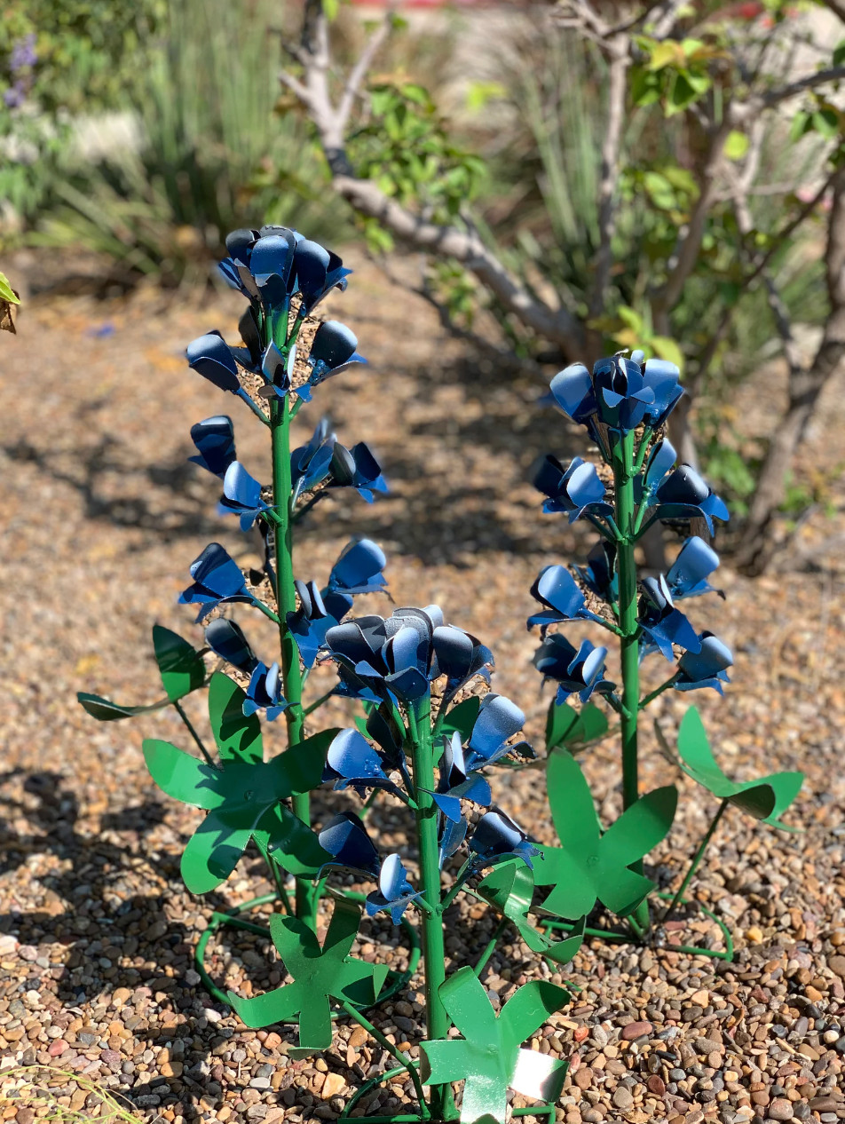 SET OF THREE Handmade Metal Bluebonnets - Home, Patio and Garden Decor